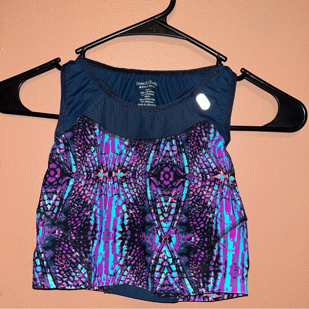 SWEATY BETTY Women Sport Top Home Straight Run Tank XS Crop Midrif Racer Back